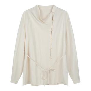 solighter 法式复古莱赛尔荡领衬衫女秋季2025新款收腰长袖上衣