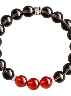 天然黑曜石手串红玛瑙手链转运珠