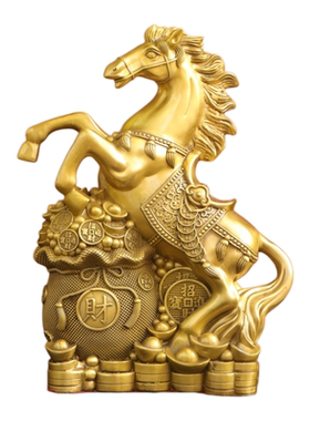 黄铜金钱袋马摆件生肖马招财马
