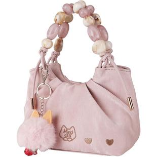 稻草人新款情人节包包女斜挎包可爱手提串珠菜篮子包百搭通勤女包