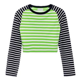 SHORT SENTENCE短句女士插肩袖条纹撞色长袖T恤银泰百货 301574