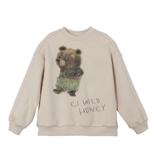 ei童装儿童加绒保暖圆领卫衣2025冬装新款男女童卡通小熊印花上衣