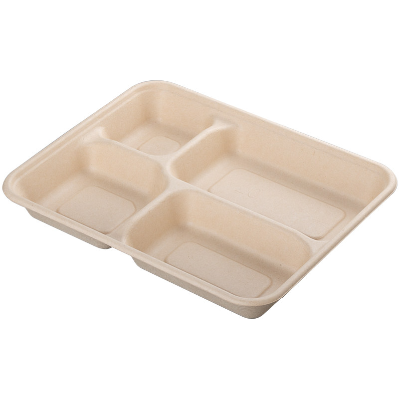 餐盒食品级带盖可微波炉加热四格环保可降解打包盒纸浆无盖饭碗