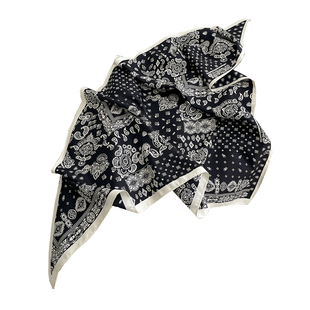 丝巾三角巾女复古高级感黑色腰果花系腰领巾 搭配衬衫ins头巾发带