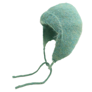 韩系包头针织帽女冬季小众显白湖绿色系带护耳帽保暖显脸小雷锋帽