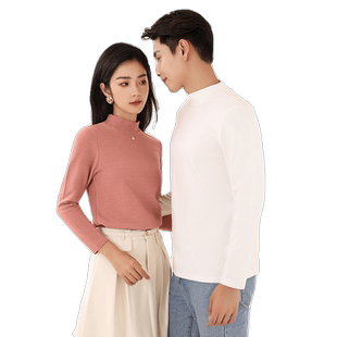 鸭鸭针织衫男女同款2025秋冬反季升温双拼面料保暖长袖打底衫女C