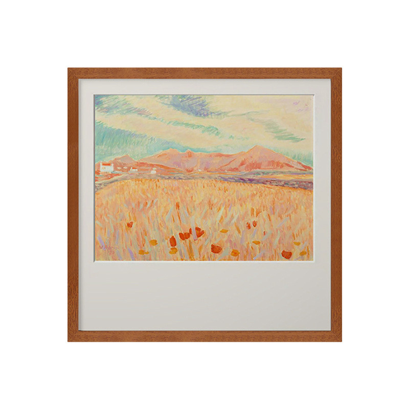 法式风景油画奶油风实木框装饰画