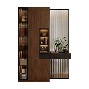 法式复古风入户门客厅隔断玄关柜鞋柜一体玻璃对门屏风收纳储物柜