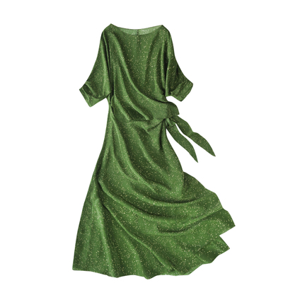 真丝围裹收腰显瘦波点连衣裙春夏