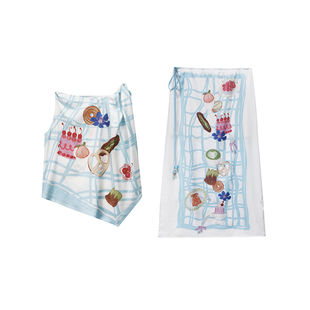 有耳uare x膨胀面包 一起野餐嘛 格子面包印花缎面上衣半身裙套装