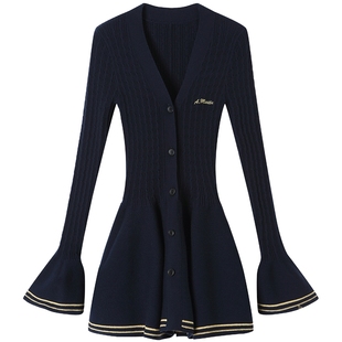 【陈瑶 陈卓璇同款】ANDREA MARTIN秋冬新款针织裙V领长袖连衣裙