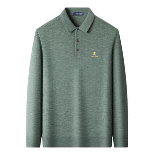 [桑蚕丝/绵羊毛]梦特娇秋冬男士纯色羊毛衫翻领打底针织毛衣保暖J