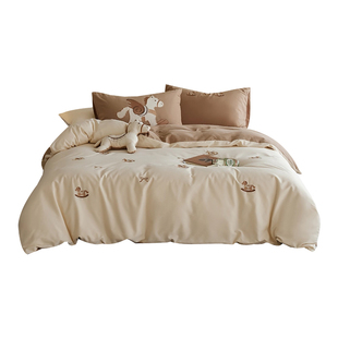 高级感秋冬小马刺绣磨毛床上四件套纯棉全棉加厚儿童被套床单a类