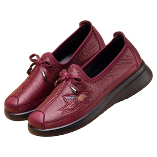 妈妈鞋老人春秋平底新款中年女鞋软底防滑舒适皮鞋中老年单鞋奶奶