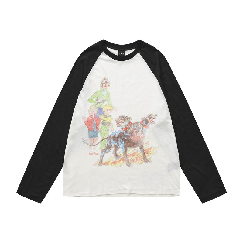 【PacShop】.pac 可爱小狗棉麻插肩长袖 CUTE DOG RAGLAN TSHIRT