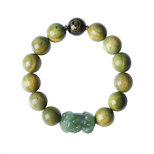 天然绿檀木手串男士款和田玉招财貔貅手链本命佛护身符礼物送男生