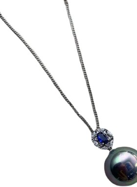 纯银蓝锆石复古风母贝珍珠吊坠