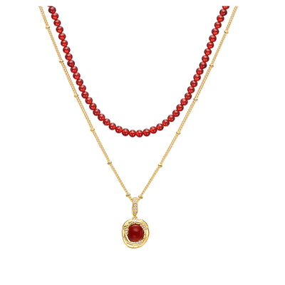 ARSIS蛇纹祥瑞双层叠链红色项链