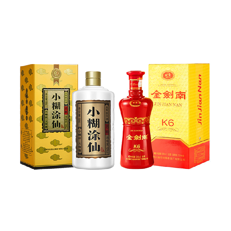 小糊涂仙君酿+剑南春金剑南K6白酒52度500ml组合装