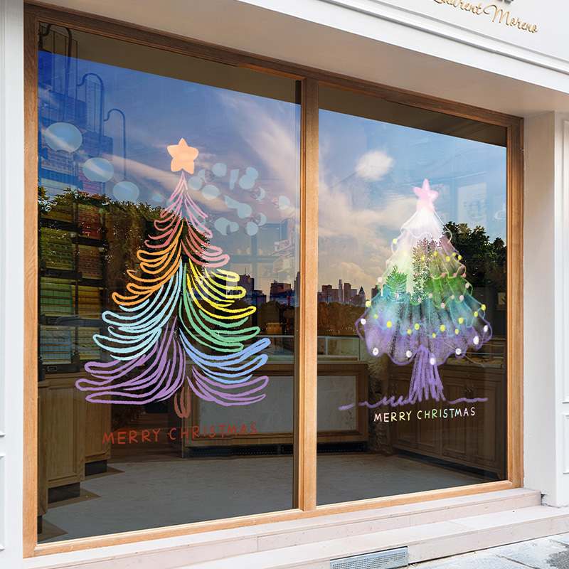 圣诞节装饰场景氛围布置窗贴节日圣诞树装扮静电贴橱窗玻璃门贴纸