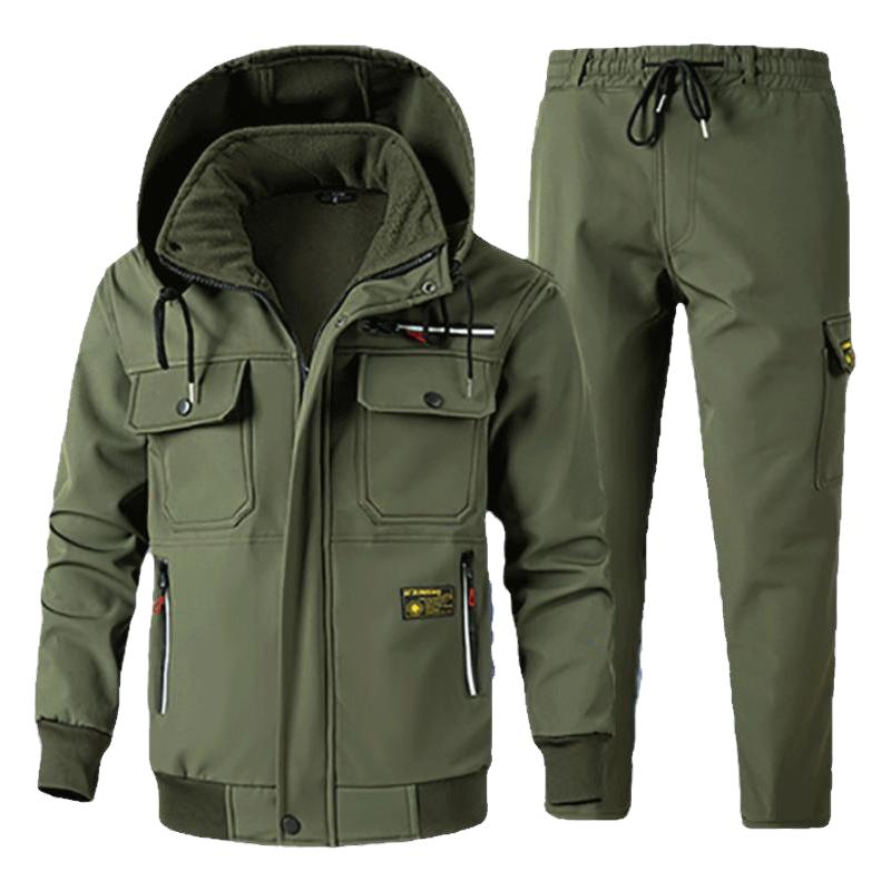 秋冬加绒加厚防风防水工作服套装男建筑工耐磨耐穿劳保服户外工装