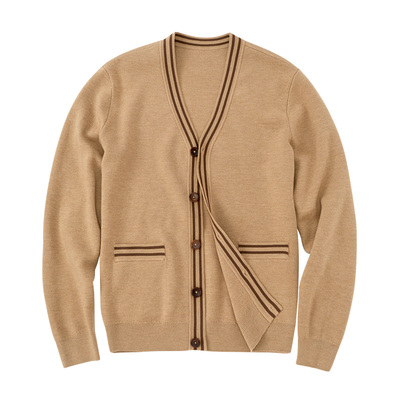 MrBu布先生条纹撞色羊毛开衫秋冬美拉德V领毛衣外套男PT15607断码