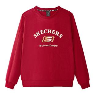 斯凯奇新品男女款红色圆领新年卫衣简约百搭日常休闲