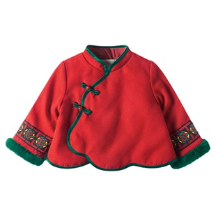 木本尚女童冬装国风外套夹棉加厚红色上衣宝宝拜年服过年衣服儿童