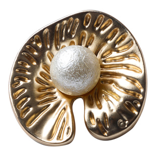 27mm金属大衣扣子高端精致时尚镶嵌珍珠荷叶型风衣外套皮草大纽扣