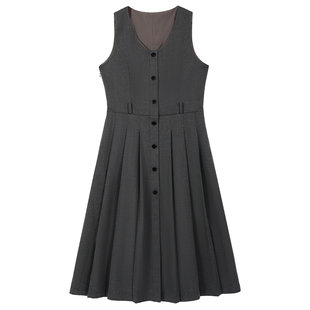 图曼朵法式黑色背心裙秋冬温柔高知穿搭教师面试连衣裙套装长裙子