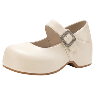 达芙妮玛丽珍女鞋2026新款春秋厚底内增高单鞋法式大头制服小皮鞋