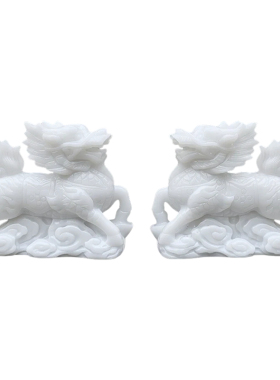 白玉麒麟一对招财镇宅客厅摆件