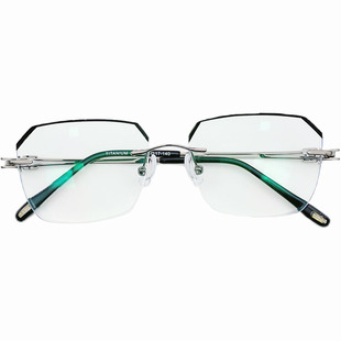 纯钛无框眼镜男近视配有度数散光黑边超轻无边框多边形变色防蓝光