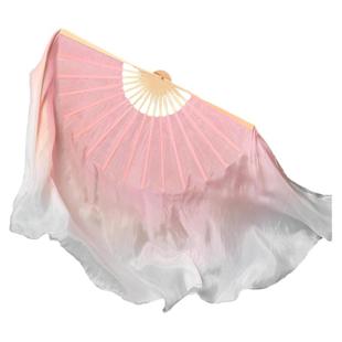 西厢寻他真丝舞蹈扇子古典跳舞藕粉渐变色双面胶州秧歌扇子长绸扇