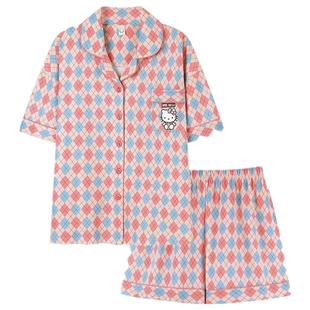 高级感纯棉睡衣女夏季短袖短裤开衫可爱大码两件套装家居服春秋天