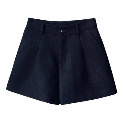 高腰条纹毛呢短裤秋冬外穿加厚