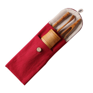 精品布袋装茶道三件套 竹制茶具套装配件 日式六君子茶针茶夹茶则