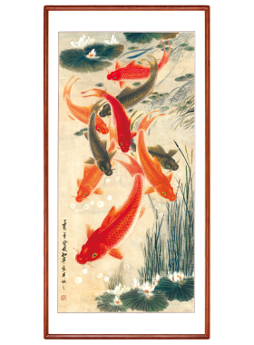 九鱼图走廊过道年年有余聚财国画