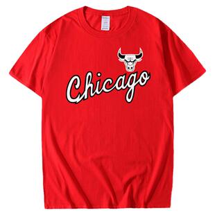 芝加哥短袖青少年宽松印花圆领休闲夏季德罗赞拉文篮球T恤男纯棉