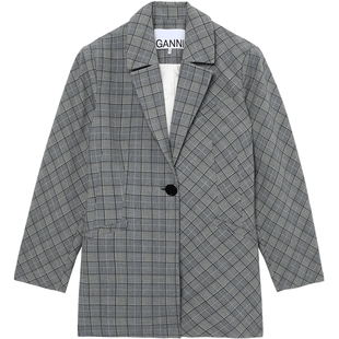 IT GANNI女装拼接格纹西装夹克新款复古通勤合身西服外套F90465XM