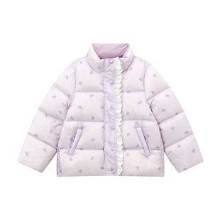 笛莎童装女童羽绒服冬季新款儿童女孩中大童立领面包服三防短款