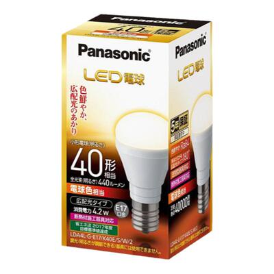 【日本直邮】松下LED灯泡 17mm/40w 白炽光 广域 LDA4LGE17K40ESW