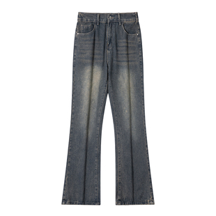 STA潮流美式风做旧水洗牛仔裤男宽松阔腿裤微喇复古长裤春秋百搭