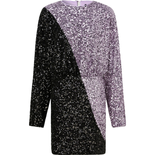 Rotate 女拼色亮片缀饰宴会长袖礼服裙连衣裙