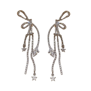 流苏蝴蝶结耳环女新娘婚纱配饰耳钉高级感夸张耳饰新款2025爆款