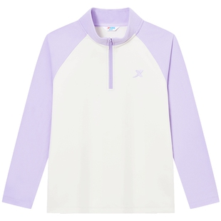 特步童装春季新款儿童拼接打底衫女童加绒上衣中大童半拉链长袖T