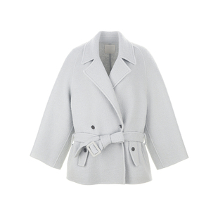 wana try羊毛羊驼短款浅水灰蓝大衣2025秋季新款显瘦韩系女款上衣