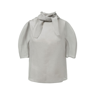 [AMOMENTO] 车静媛同款 25PS Collar Top 25网纱透视短袖上衣衬衫