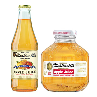 进口美国Martinelli's气泡水苹果汁饮料不添加糖296ml玻璃瓶装
