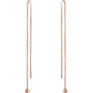 周六福18K金耳饰女耳线长款多圆珠AU750玫瑰金彩金礼物新年礼物